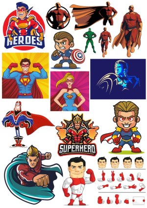 Collection of Various Superhero Vector Illustrations and Poses Free Vector