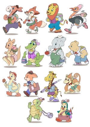 Cartoon School Animals Walking with Backpacks Free Vector