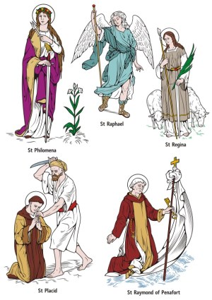 Illustrations of Five Catholic Saints with Names Free Vector