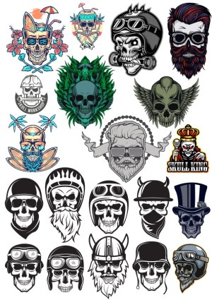Collection of Skull-Themed Vector Illustrations with Various Styles Free Vector