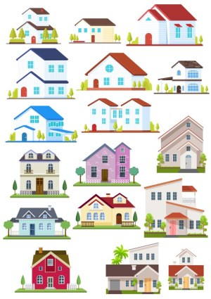 Collection of Various Residential House Vector Illustrations Free Vector