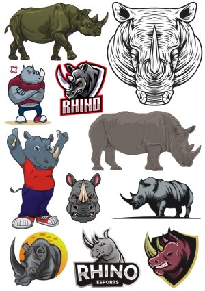 Diverse Rhino Vector Illustrations and Mascots Free Vector