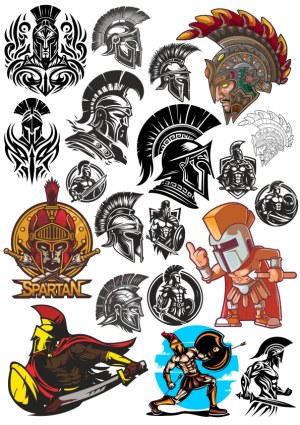 Spartan Warrior Helmets and Figures Vector Collection Free Vector