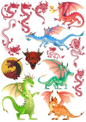 Colorful Cartoon and Tribal Dragon Vector Collection Free Vector