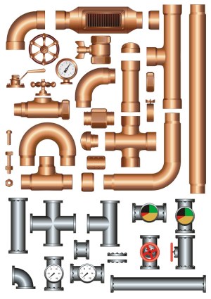 Copper and Steel Industrial Pipe and Valve Set Free Vector