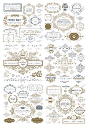 Vintage Decorative Frames and Design Elements Collection Free Vector
