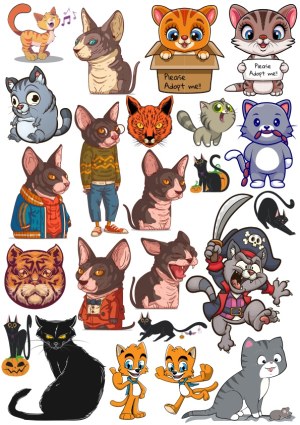 Collection of Cartoon Cats and Cats in Various Styles and Outfits Free Vector
