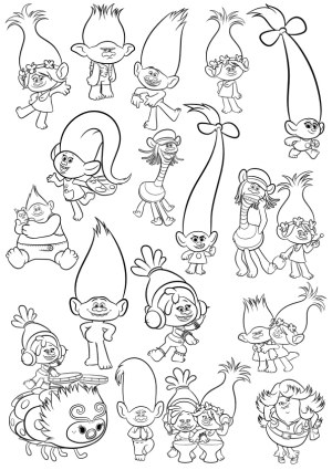 Line Art Collection of Cartoon Troll Characters with Various Poses and Accessories Free Vector