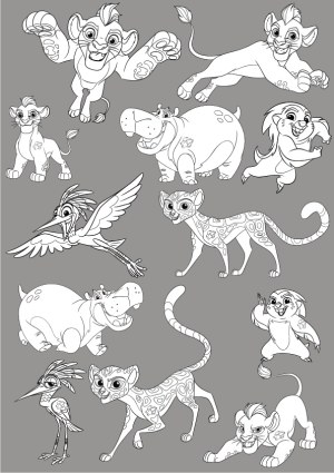 Black and White Cartoon Animals Coloring Line Art Free Vector