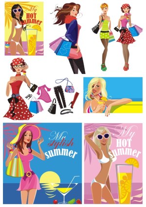 Stylish Women in Summer Fashion Illustrations Free Vector