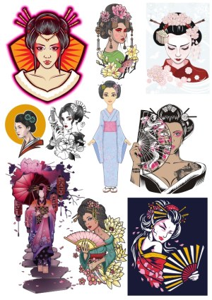 Collection of Vector Illustrations Featuring Geisha and Traditional Japanese Women Free Vector