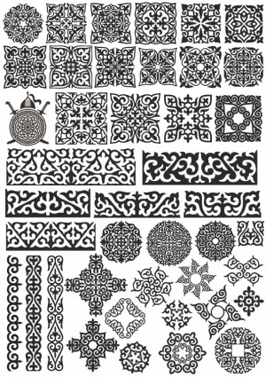 Black Ornamental Pattern Vector Set with Borders and Shields Free Vector