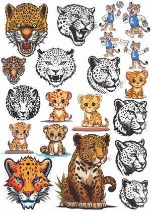 Collection of Cartoon and Realistic Leopard and Jaguar Illustrations Free Vector