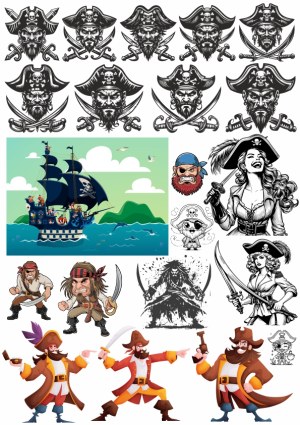 Collection of Pirate Vector Illustrations and Characters Free Vector