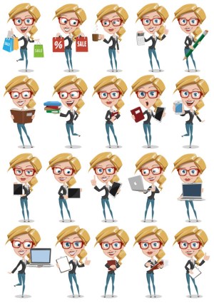 Blonde Businesswoman Character Multi-Pose Vector Set Free Vector