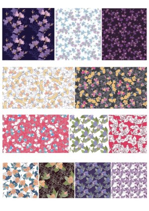 Set of Twelve Floral Pattern Vector Designs in Various Colorways Free Vector