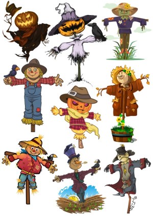 Cartoon Scarecrow and Pumpkin Characters Collection Free Vector