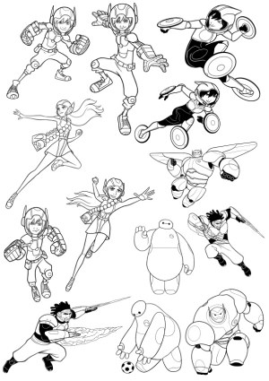 Line Art of Futuristic Robots and Superhero Characters in Dynamic Poses Free Vector