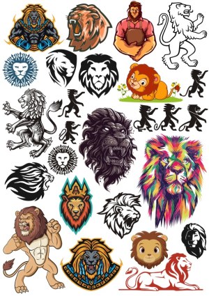 Lion and Lioness Vector Collection with Cartoon, Heraldic, and Abstract Styles Free Vector