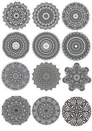 Set of 12 Intricate Black and White Mandala Vector Designs Free Vector