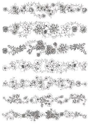 Detailed Black and White Floral Border Vector Set Free Vector