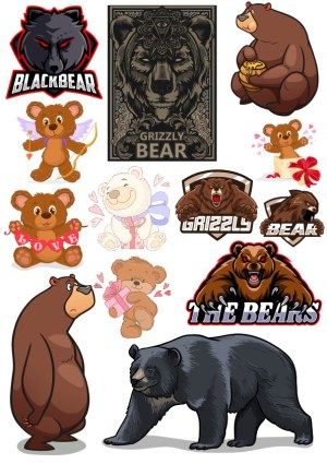 Assorted Bear Vector Illustrations and Logos Free Vector