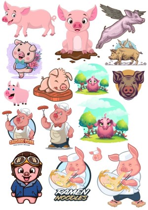 Cute Cartoon Pig Characters Collection Free Vector