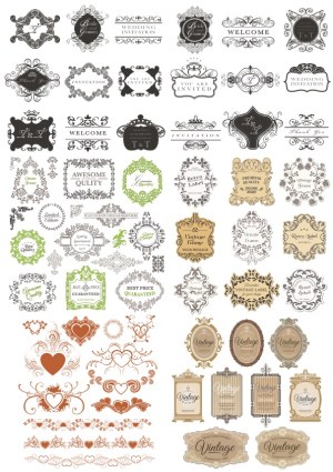 Ornate Vintage Frames and Decorative Labels Collection Free Vector