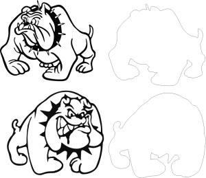 Cartoon Bulldog Mascot Vector Set with Silhouettes Free Vector