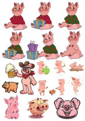 Cute Cartoon Pig Characters in Various Poses and Styles Free Vector