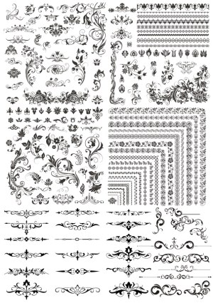 Ornamental Floral and Scroll Vector Elements with Borders and Corner Designs Free Vector