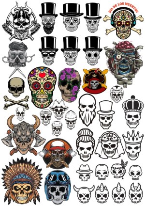 Collection of Skull and Skeleton Vector Illustrations with Various Themes Free Vector