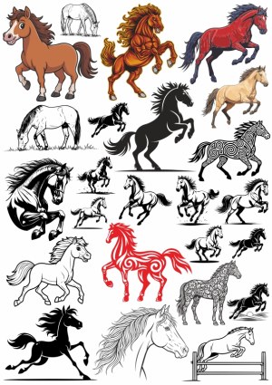 Collection of Horse Silhouettes and Artistic Horse Vector Designs Free Vector