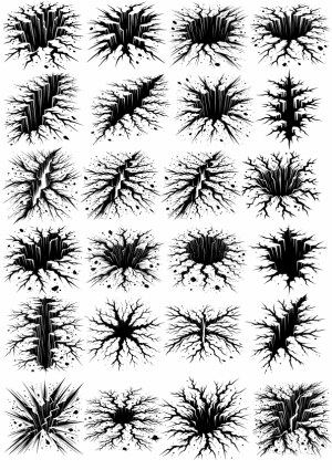 Set of Black Cracked Ground and Hole Vector Illustrations Free Vector