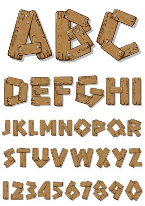 Wooden Plank Alphabet and Numbers Vector Free Vector