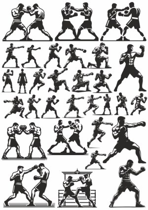 Boxing Fighters Silhouettes Vector Collection Free Vector
