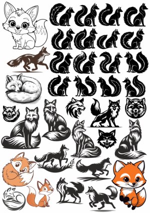 Collection of Fox Vector Illustrations and Silhouettes Free Vector
