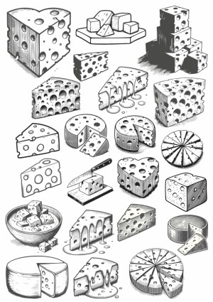 Hand-Drawn Cheese Varieties and Cheese Boards Vector Set Free Vector