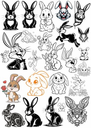 Collection of Cartoon and Realistic Bunny Rabbit Illustrations Free Vector