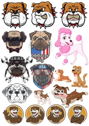 Collection of Dog and Bulldog Cartoon and Mascot Vector Illustrations Free Vector