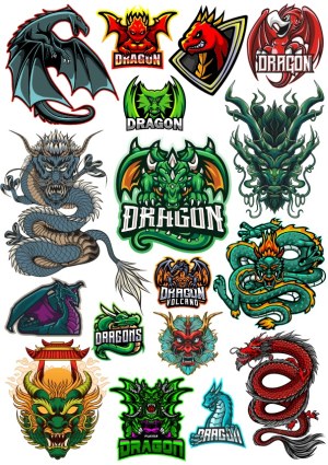 Collection of Colorful Dragon and Serpent Vector Logos Free Vector