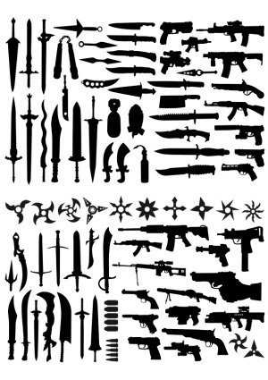 Silhouette Vector Collection of Various Weapons and Knives Free Vector