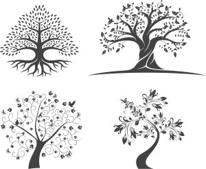 Decorative Black and White Tree Silhouettes Vector Set Free Vector