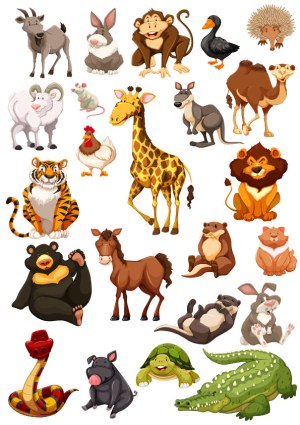 Cute Cartoon Wild and Domestic Animal Characters Set Free Vector