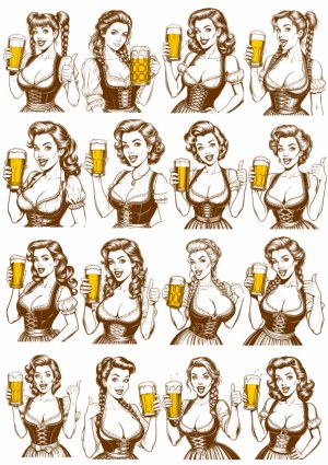 Vintage Style Oktoberfest Women Holding Beer Glasses Free Vector