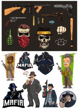 Mafia Characters, Weapons, and Accessories Vector Collection Free Vector