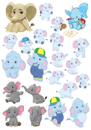Set of Cute Cartoon Baby Elephant Characters in Various Poses and Expressions Free Vector
