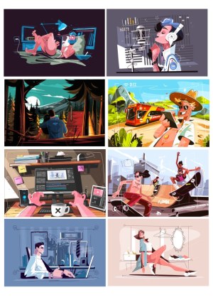 Diverse Daily Life and Activities Vector Illustrations Set Free Vector