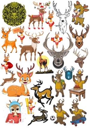 Collection of Deer and Reindeer Cartoon and Realistic Vector Illustrations Free Vector