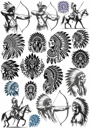 Native American Chief and Warrior Vector Illustrations Free Vector